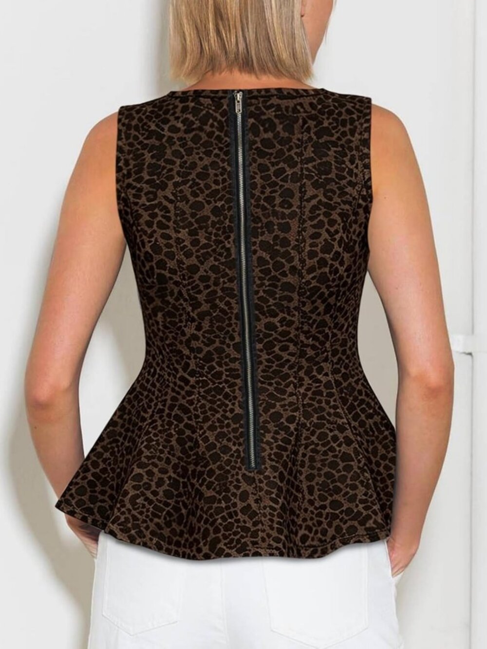 Summer Denim Peplum Tank Top - Sleeveless Slim Fit Jean Blouse with Zipper - Picture 7 of 7